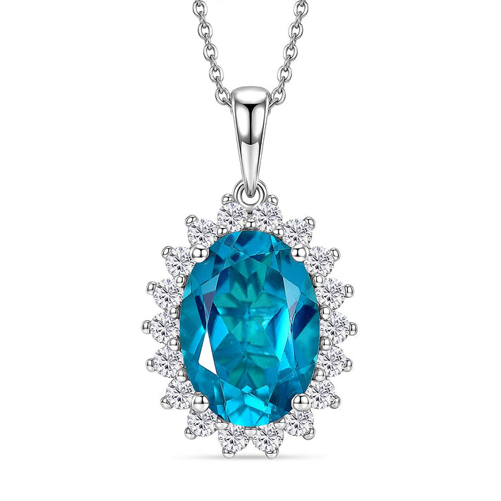 D'Joy Capri Blue Triplet Quartz, White Zircon Halo Pendant with Chain (Size 20) in Rhodium Overlay Sterling Silver 7.25 Ct. 4454920 1