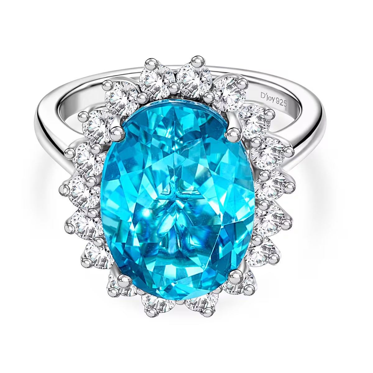 D'Joy Capri Blue Triplet Quartz &amp; White Zircon Halo Ring in Rhodium Overlay Sterling Silver 7.27 Ct. 8478355 0