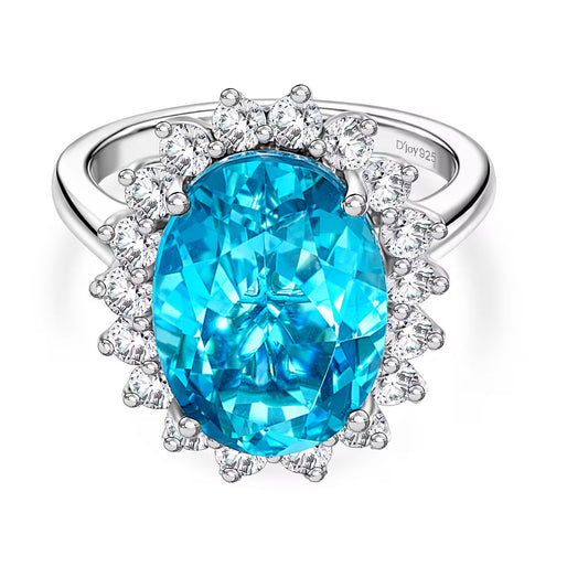 D'Joy Capri Blue Triplet Quartz & White Zircon Halo Ring in Rhodium Overlay Sterling Silver 7.27 Ct.