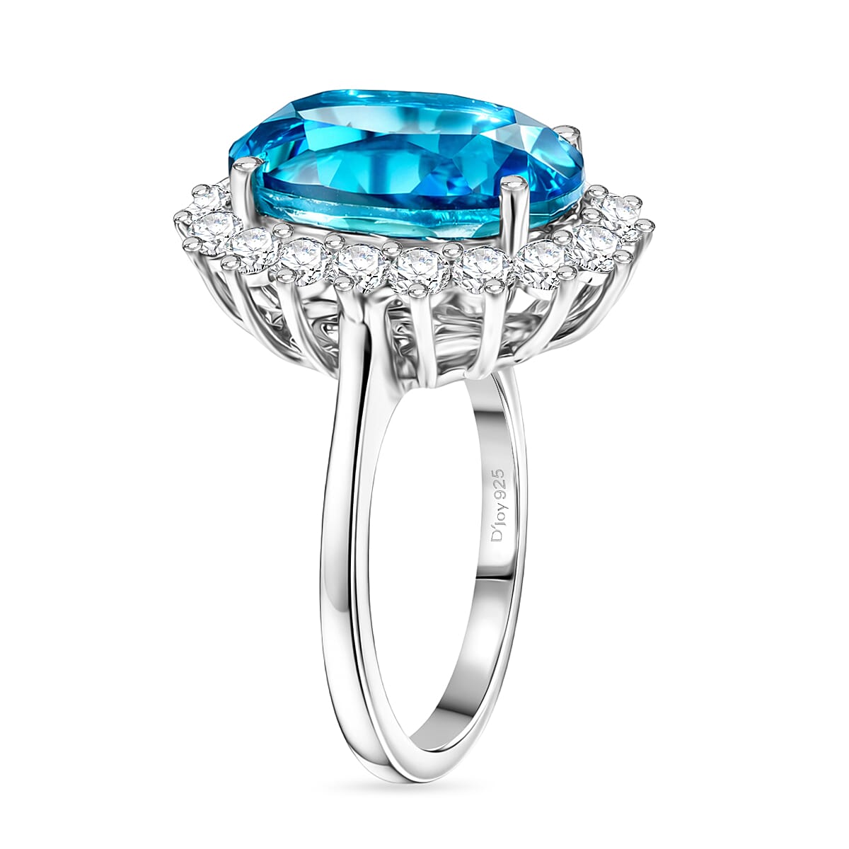 D'Joy Capri Blue Triplet Quartz &amp; White Zircon Halo Ring in Rhodium Overlay Sterling Silver 7.27 Ct. 8478355 4