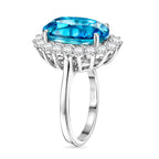 D'Joy Capri Blue Triplet Quartz & White Zircon Halo Ring in Rhodium Overlay Sterling Silver 7.27 Ct.