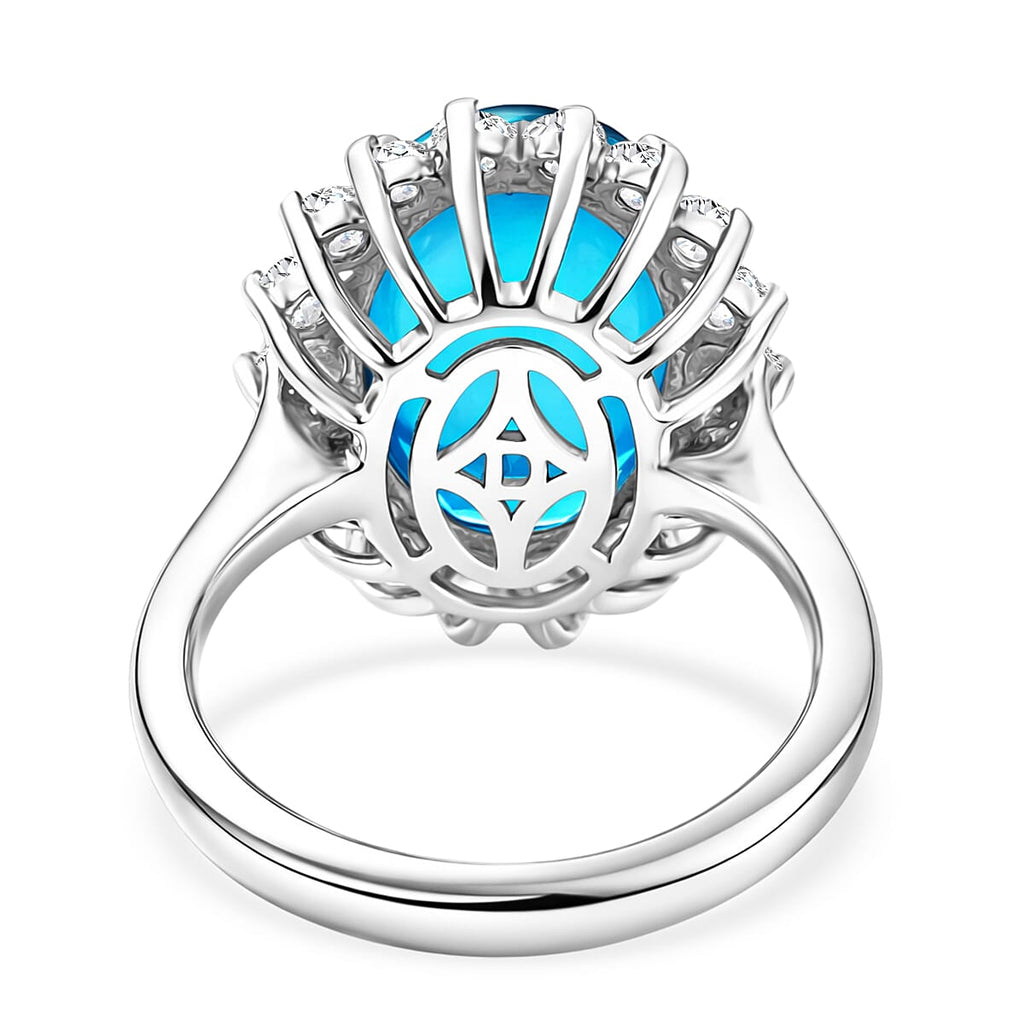 D'Joy Capri Blue Triplet Quartz & White Zircon Halo Ring in Rhodium Overlay Sterling Silver 7.27 Ct.