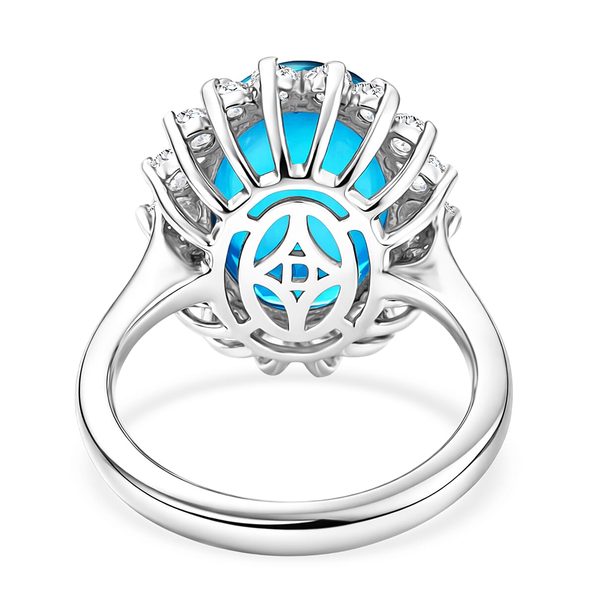 D'Joy Capri Blue Triplet Quartz &amp; White Zircon Halo Ring in Rhodium Overlay Sterling Silver 7.27 Ct. 8478355 5