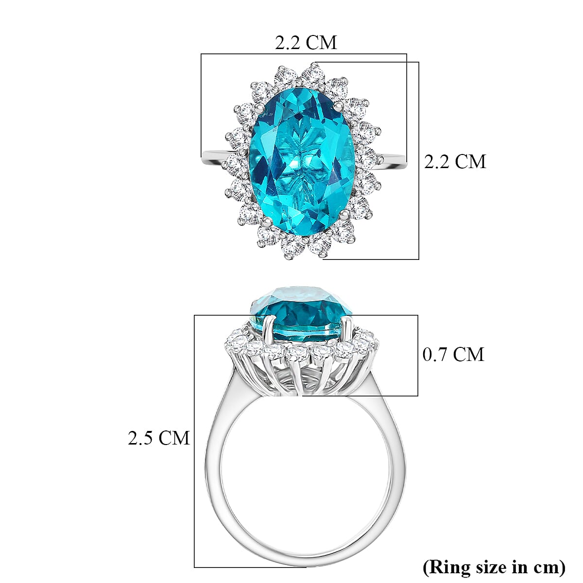 D'Joy Capri Blue Triplet Quartz &amp; White Zircon Halo Ring in Rhodium Overlay Sterling Silver 7.27 Ct. 8478355 6