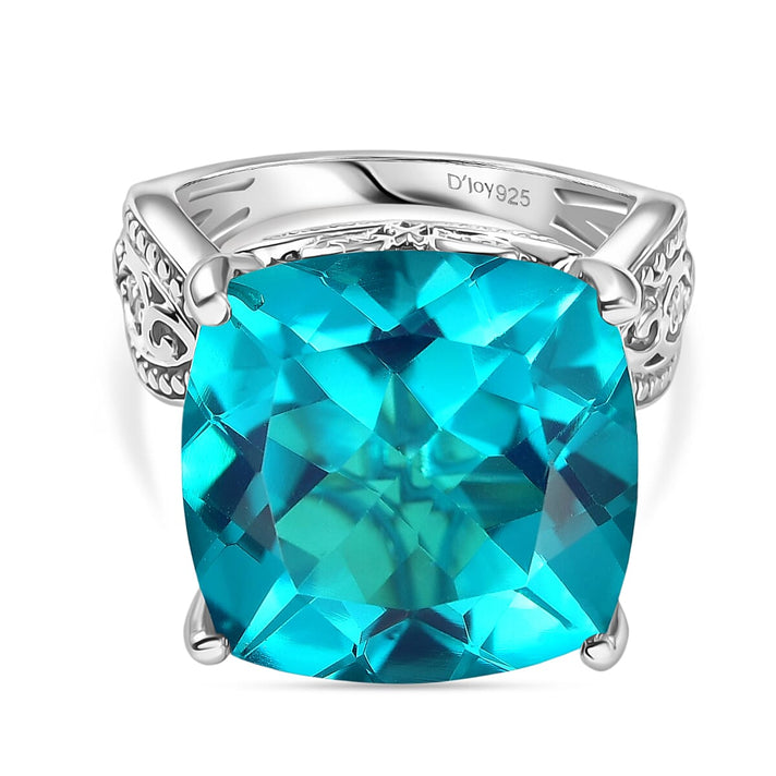 D'Joy Capri Blue Triplet Quartz &amp; White Zircon Ring in Rhodium Overlay Sterling Silver 16.46 Ct. 8503614 1