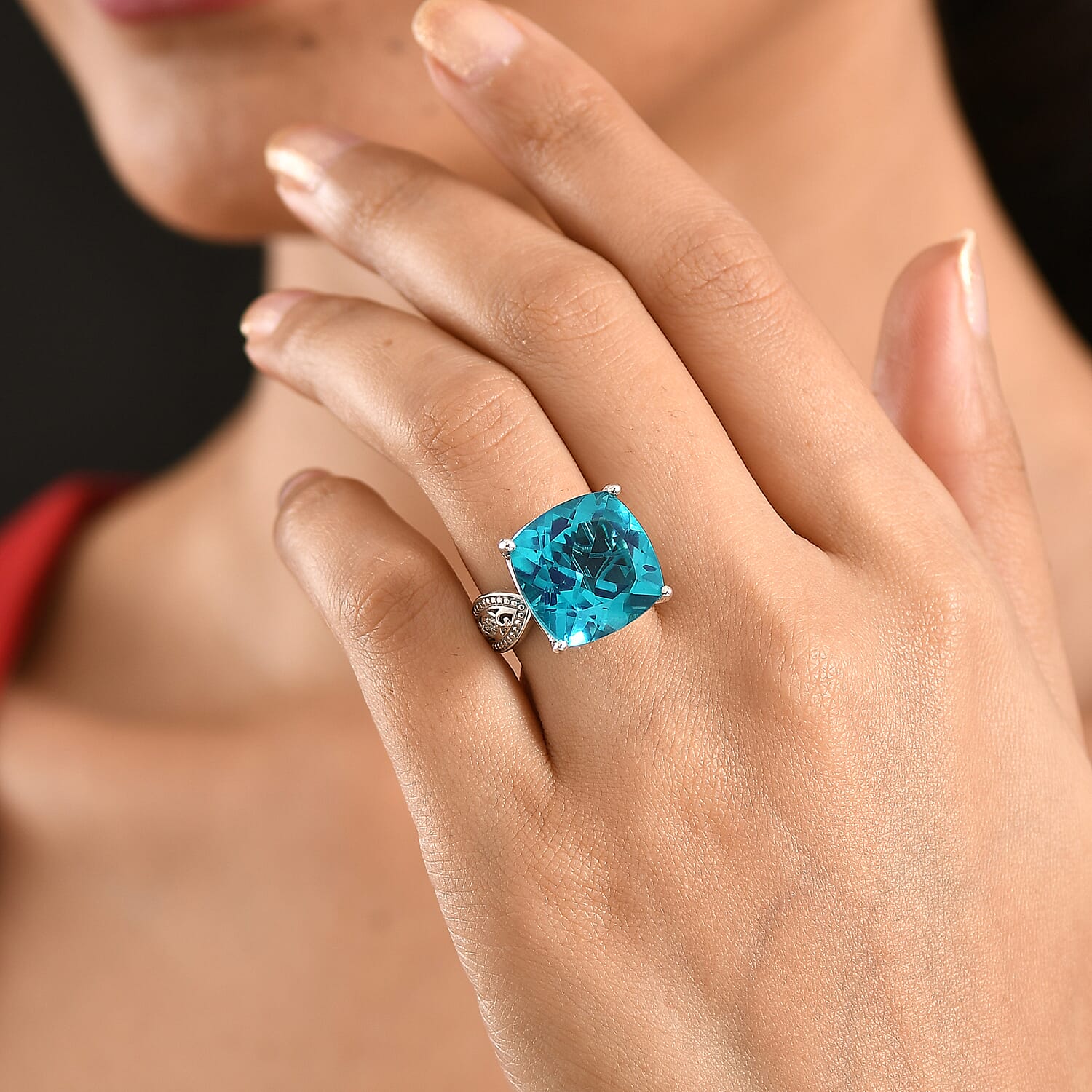 D'Joy Capri Blue Triplet Quartz &amp; White Zircon Ring in Rhodium Overlay Sterling Silver 16.46 Ct. 8503614 3