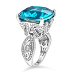 D'Joy Capri Blue Triplet Quartz & White Zircon Ring in Rhodium Overlay Sterling Silver 16.46 Ct.