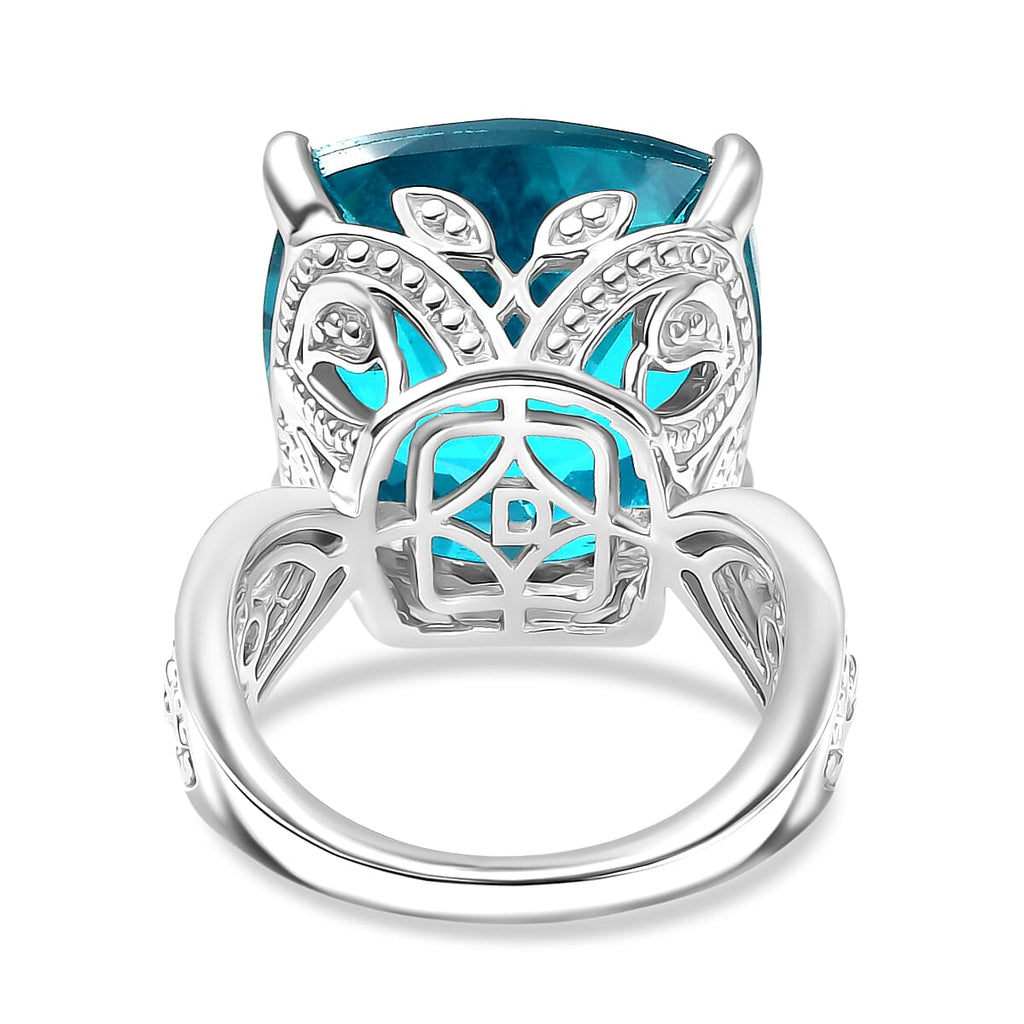 D'Joy Capri Blue Triplet Quartz & White Zircon Ring in Rhodium Overlay Sterling Silver 16.46 Ct.