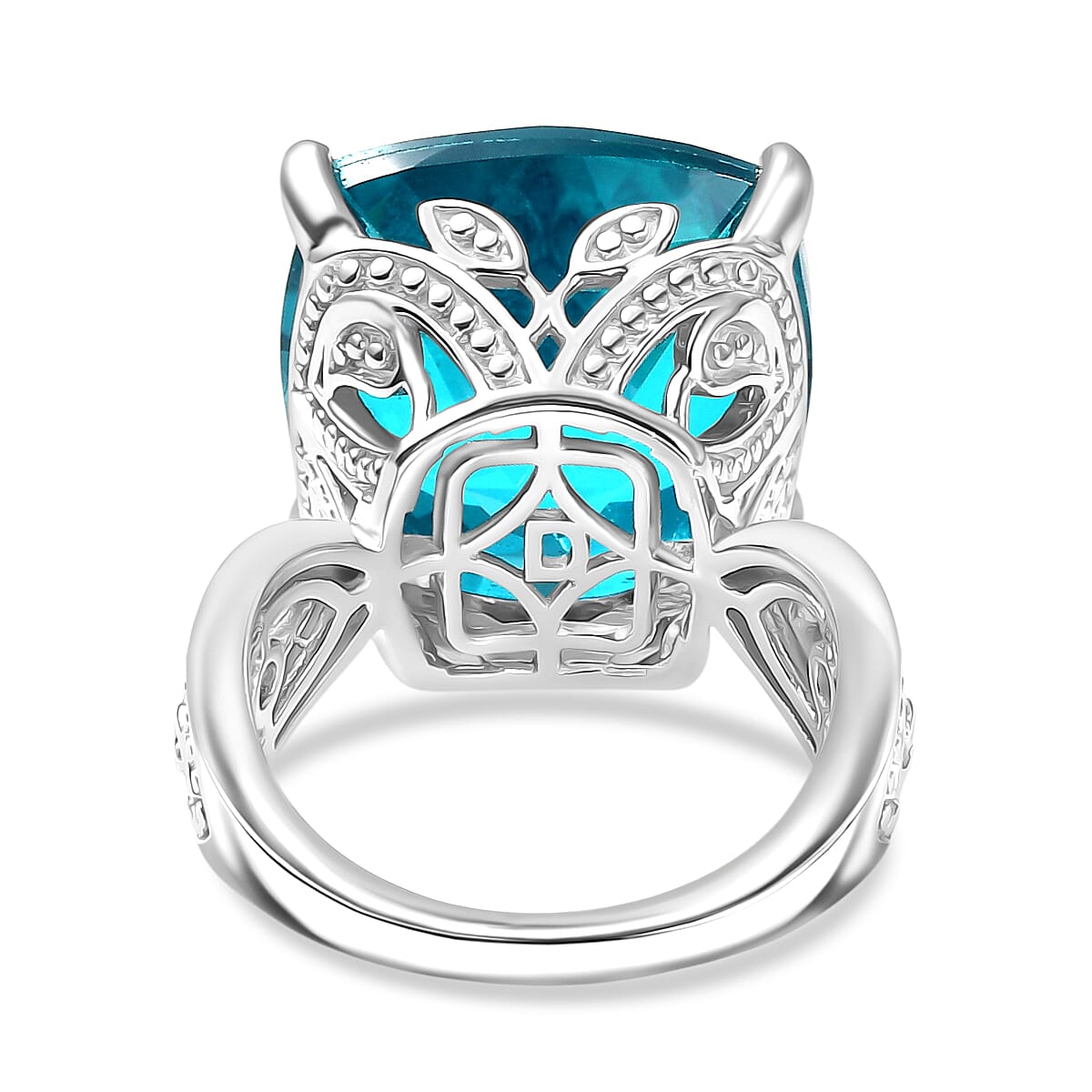 D'Joy Capri Blue Triplet Quartz &amp; White Zircon Ring in Rhodium Overlay Sterling Silver 16.46 Ct. 8503614 5