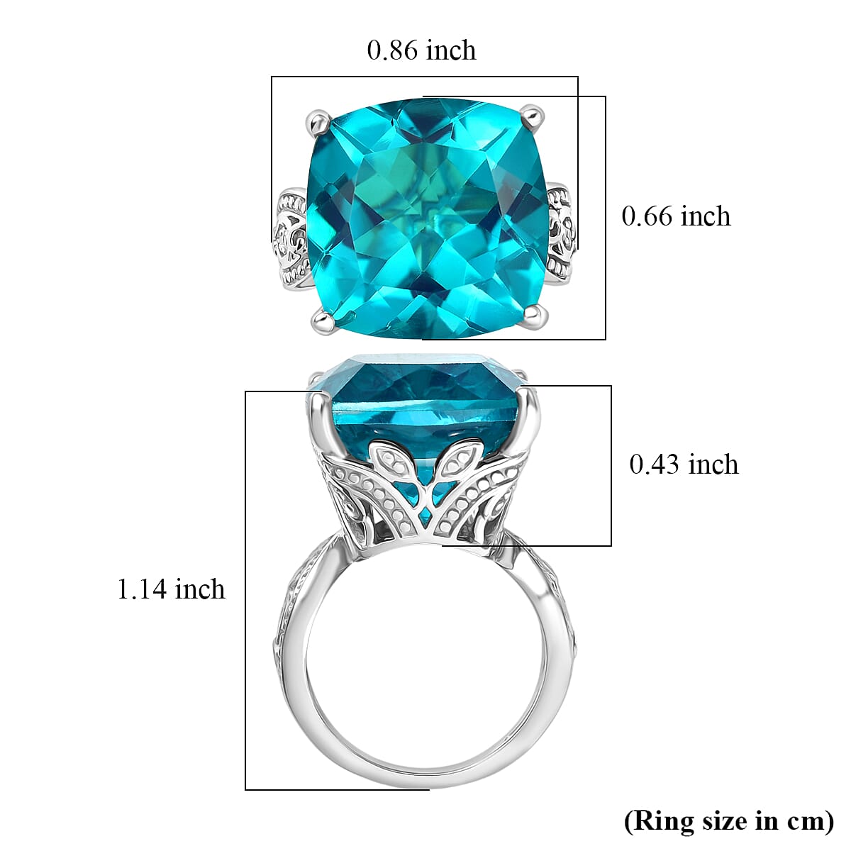 D'Joy Capri Blue Triplet Quartz &amp; White Zircon Ring in Rhodium Overlay Sterling Silver 16.46 Ct. 8503614 6