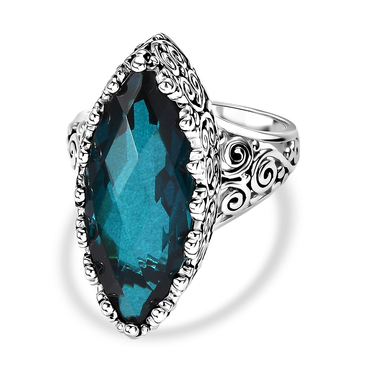 Sajen Silver Indicolite Quartz Solitaire Ring in Rhodium Overlay Sterling Silver 11.90 Ct. 8364169 0
