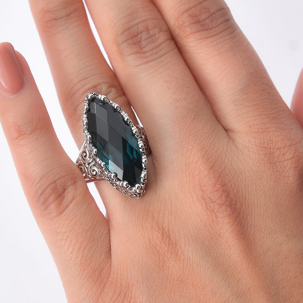 Sajen Silver Indicolite Quartz Solitaire Ring in Rhodium Overlay Sterling Silver 11.90 Ct. 8364169 2