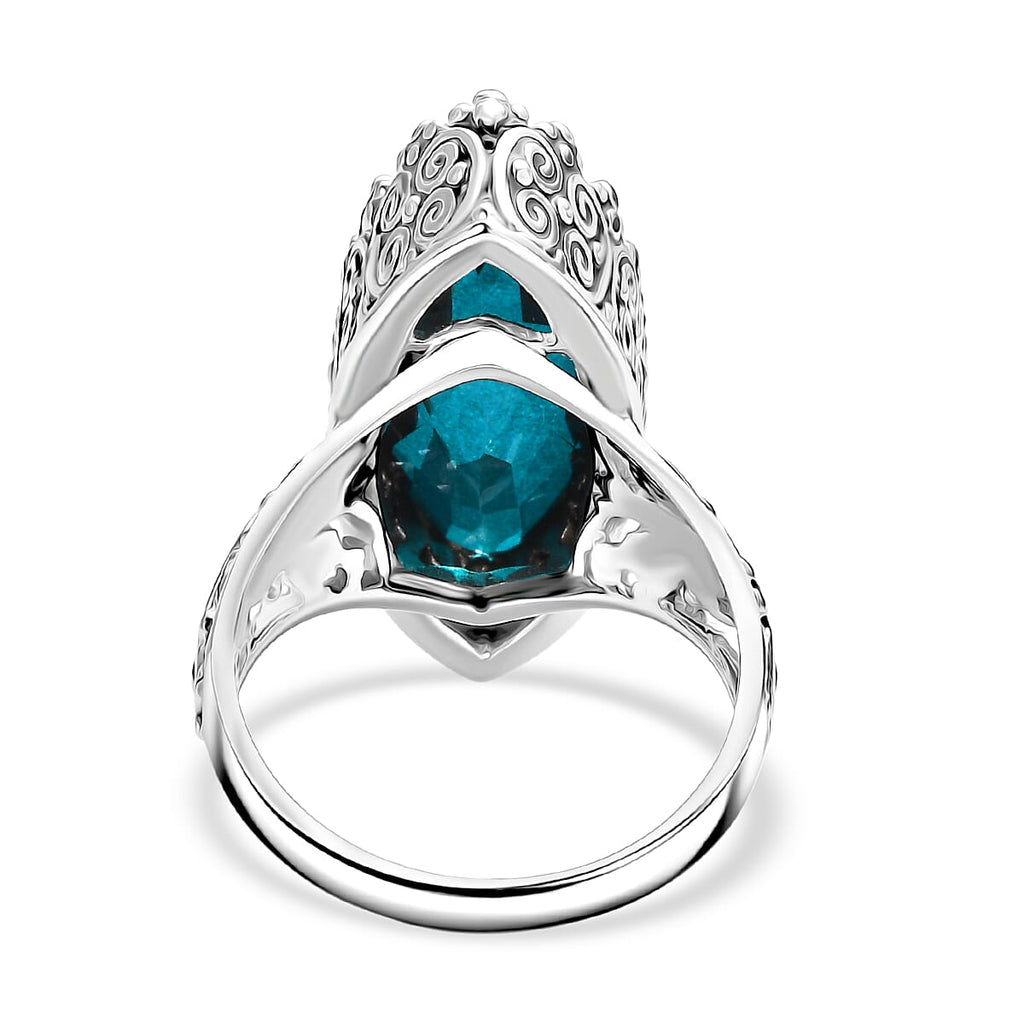 Sajen Silver Indicolite Quartz Ring in Rhodium Overlay Sterling Silver 11.90 Ct, Silver Wt. 6.79 Gms.