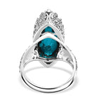 Sajen Silver Indicolite Quartz Ring in Rhodium Overlay Sterling Silver 11.90 Ct, Silver Wt. 6.79 Gms.
