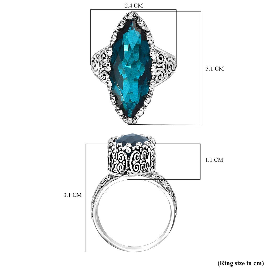 Sajen Silver Indicolite Quartz Ring in Rhodium Overlay Sterling Silver 11.90 Ct, Silver Wt. 6.79 Gms.
