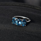 D'Joy Marambaia London Blue Topaz 3 Stone Ring in Platinum Overlay Sterling Silver 2.87 Ct.