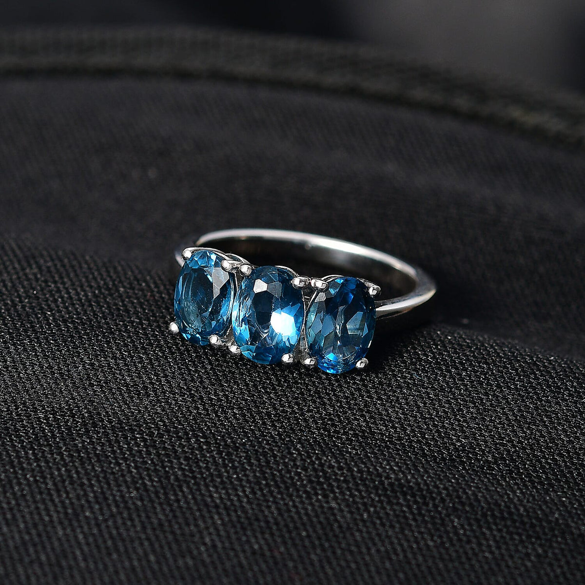 D'Joy Marambaia London Blue Topaz 3 Stone Ring in Platinum Overlay Sterling Silver 2.87 Ct. 8276645 2