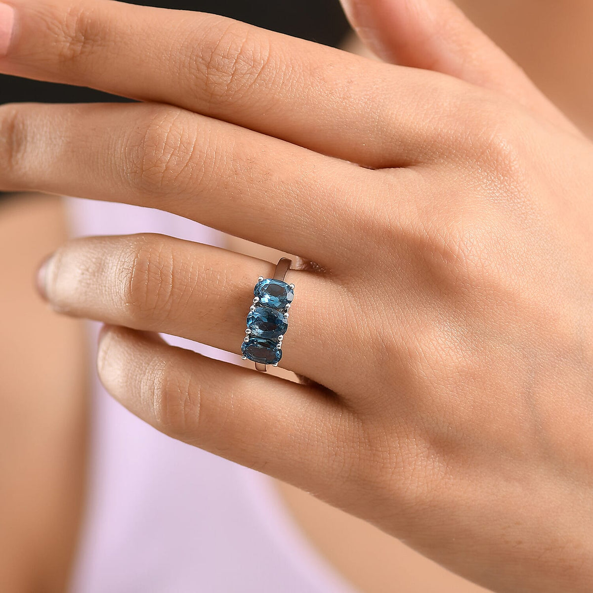 D'Joy Marambaia London Blue Topaz 3 Stone Ring in Platinum Overlay Sterling Silver 2.87 Ct. 8276645 3
