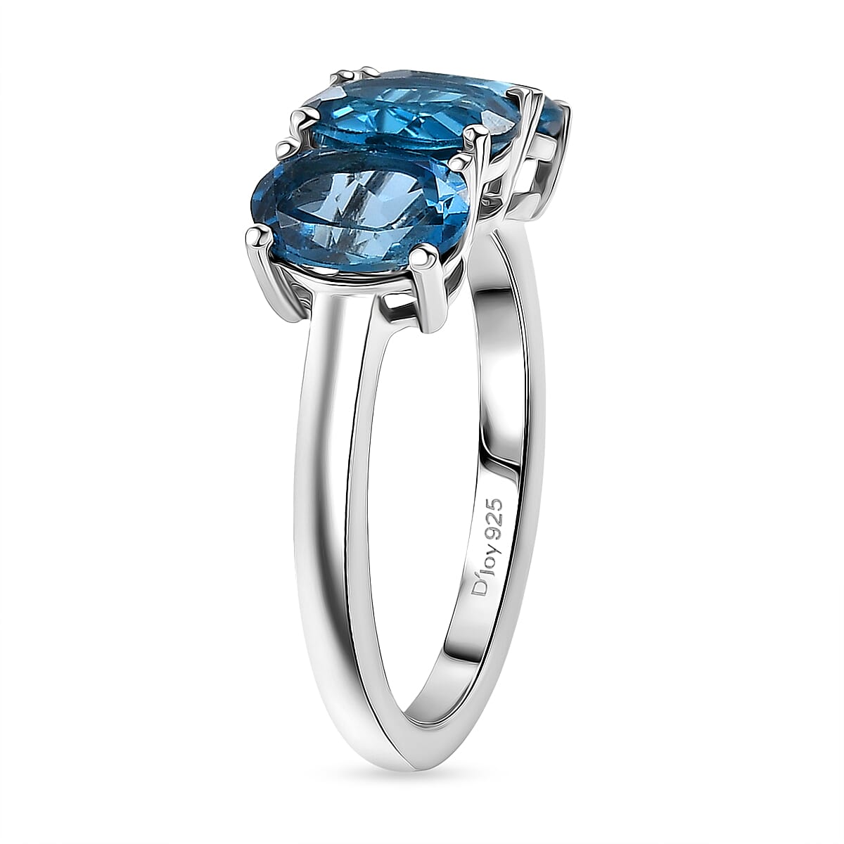 D'Joy Marambaia London Blue Topaz 3 Stone Ring in Platinum Overlay Sterling Silver 2.87 Ct. 8276645 4
