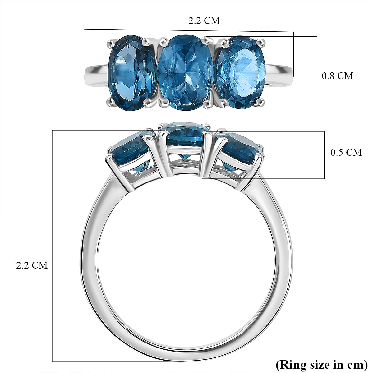 D'Joy Marambaia London Blue Topaz 3 Stone Ring in Platinum Overlay Sterling Silver 2.87 Ct. 8276645 6
