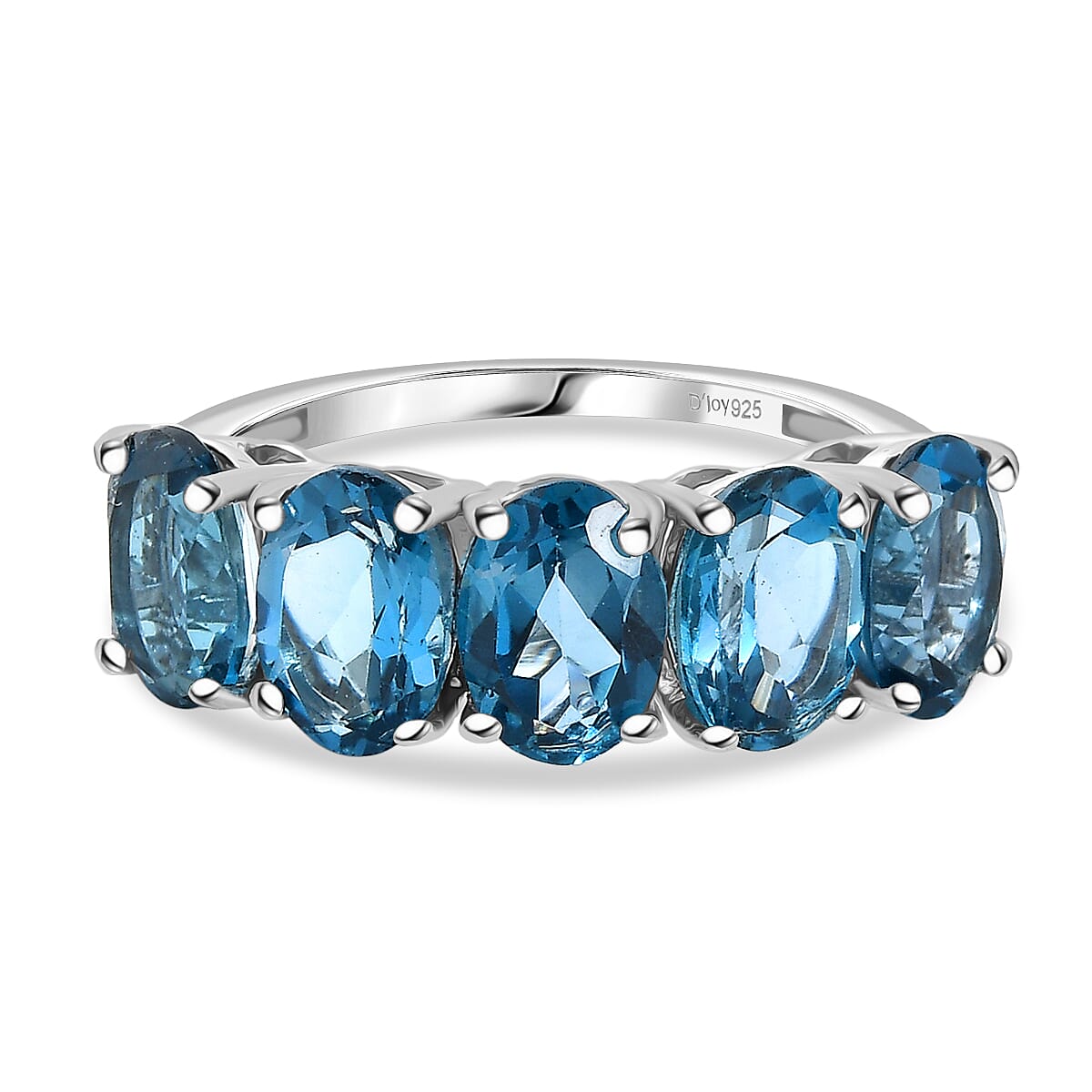 D'Joy Marambaia London Blue Topaz 5-Stone Ring in Platinum Overlay Sterling Silver 4.79 Ct. 8276663 0