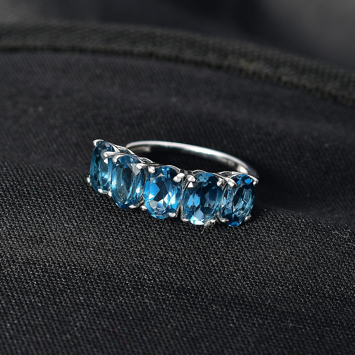 D'Joy Marambaia London Blue Topaz 5-Stone Ring in Platinum Overlay Sterling Silver 4.79 Ct. 8276663 2