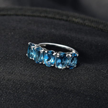 D'Joy Marambaia London Blue Topaz 5-Stone Ring in Platinum Overlay Sterling Silver 4.79 Ct. 8276663 2