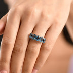 D'Joy Marambaia London Blue Topaz 5 Stone Ring in Platinum Overlay Sterling Silver 4.79 Ct.
