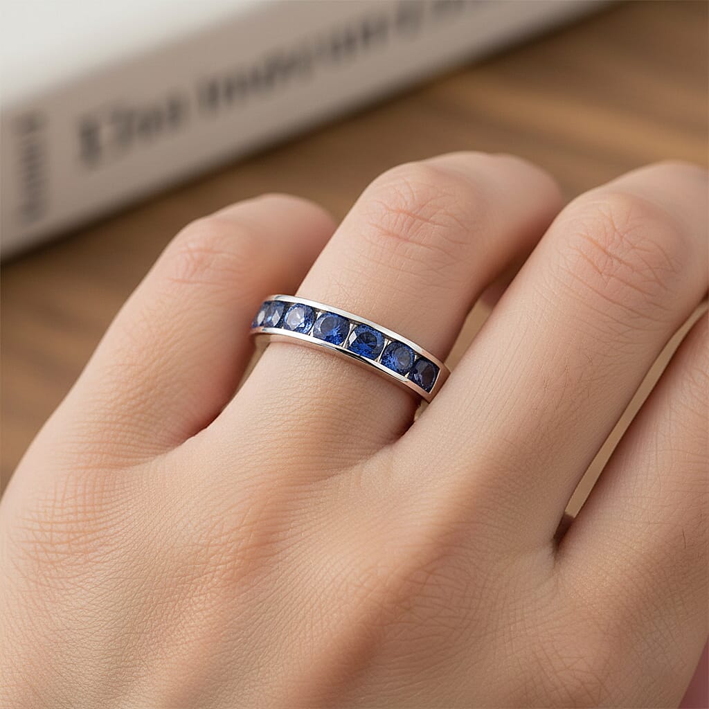 D'Joy Ceylon Sapphire Ring in Rhodium Overlay Sterling Silver 1.35 Ct. 8376926 2