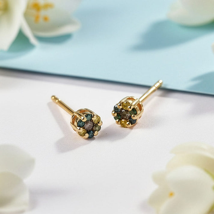 D'Joy Natural Champagne, Blue, Green &amp; Yellow Diamond Stud Earring in 18K Vermeil Yellow Gold Plated Sterling Silver 8422662 2