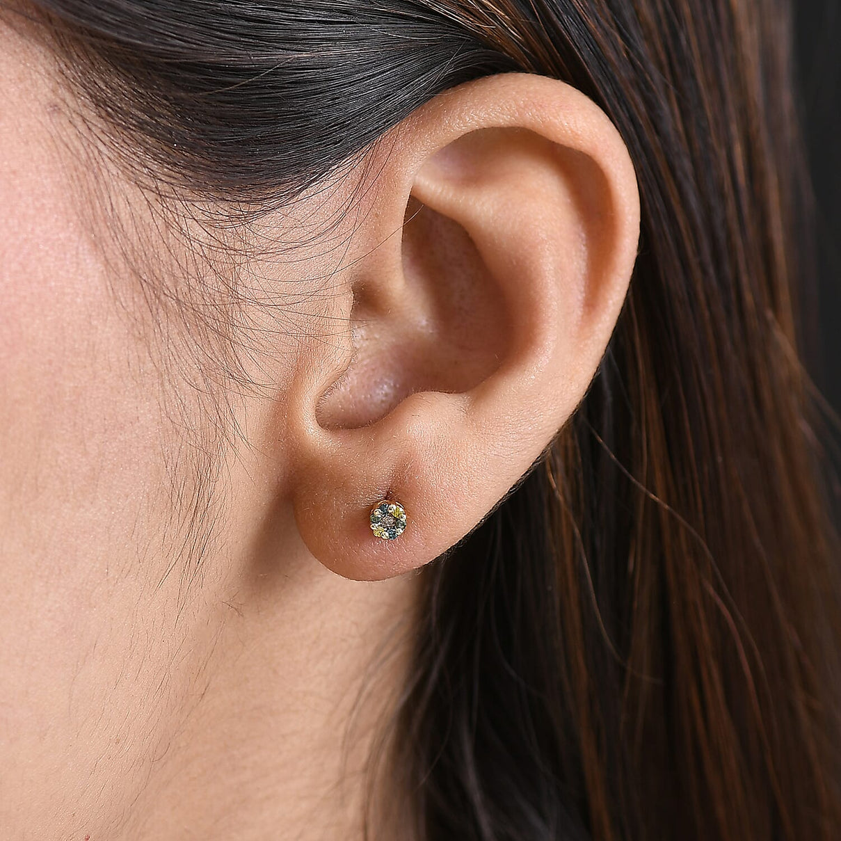 D'Joy Natural Champagne, Blue, Green &amp; Yellow Diamond Stud Earring in 18K Vermeil Yellow Gold Plated Sterling Silver 8422662 3