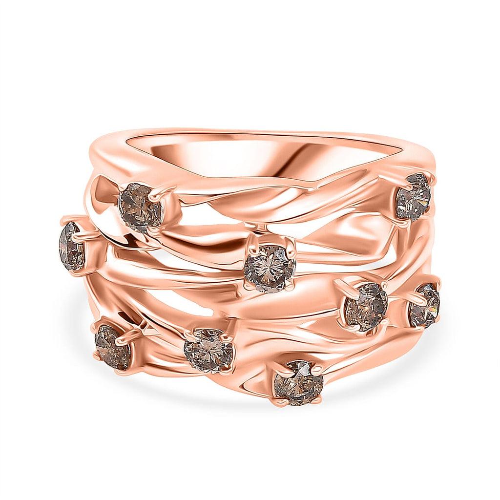 D'Joy Natural Champagne Diamond Bubble Ring in 18K Vermeil Rose Gold Plated Sterling Silver 1.00 Ct.