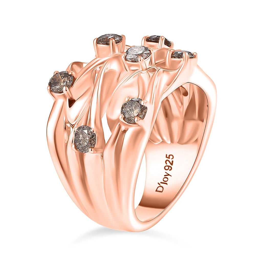 D'Joy Natural Champagne Diamond Bubble Ring in 18K Vermeil Rose Gold Plated Sterling Silver 1.00 Ct.