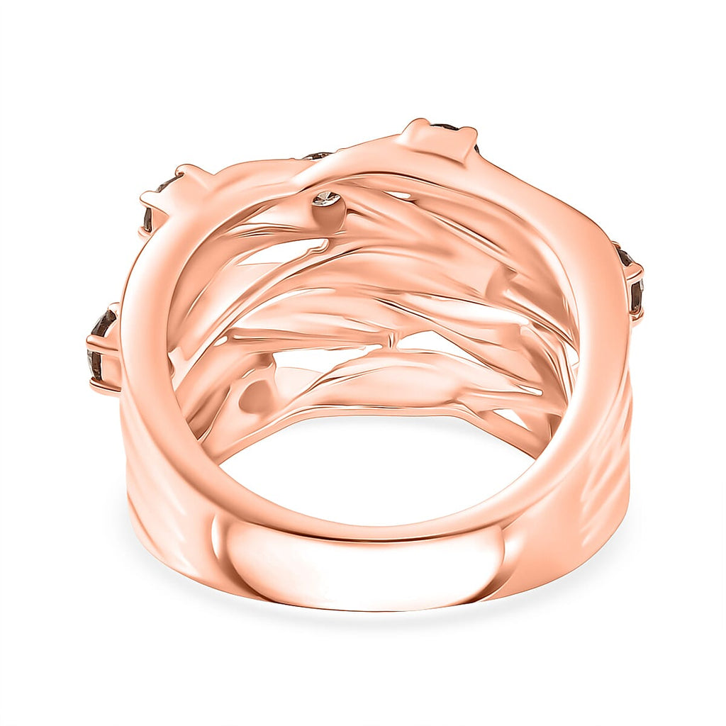 D'Joy Natural Champagne Diamond Bubble Ring in 18K Vermeil Rose Gold Plated Sterling Silver 1.00 Ct.