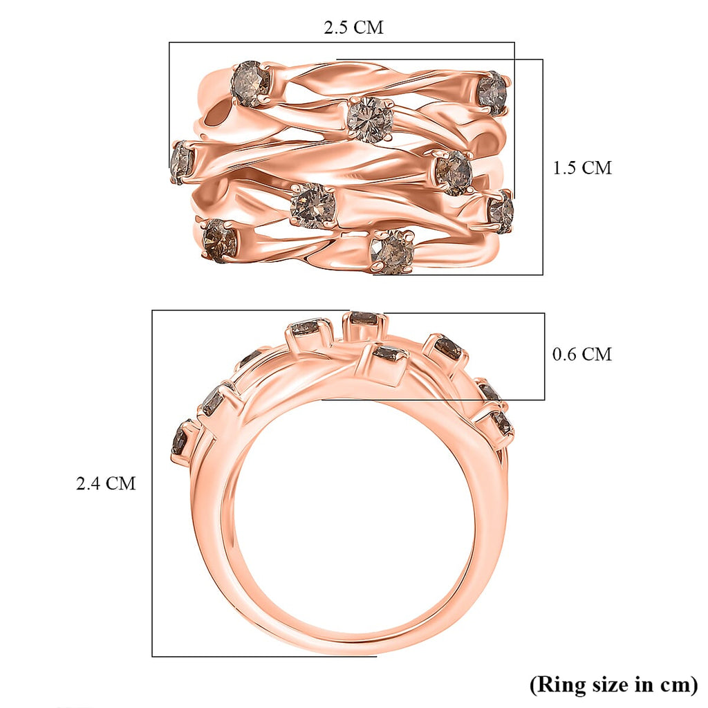 D'Joy Natural Champagne Diamond Bubble Ring in 18K Vermeil Rose Gold Plated Sterling Silver 1.00 Ct.