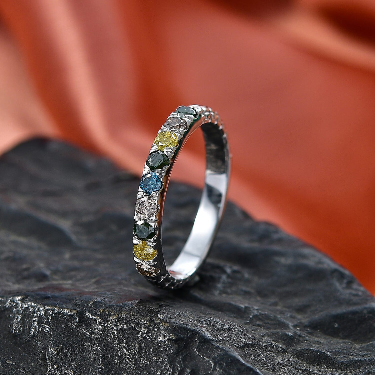 D'Joy Multi Diamond Band Ring in Rhodium Overlay Sterling Silver 0.58 Ct. V32663548 3