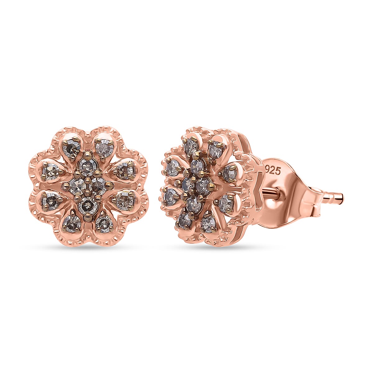 Natural Champagne Diamond Cluster Push Post Earring in 18K Vermeil Rose Gold Plated Sterling Silver 0.21 Ct 8484940 0