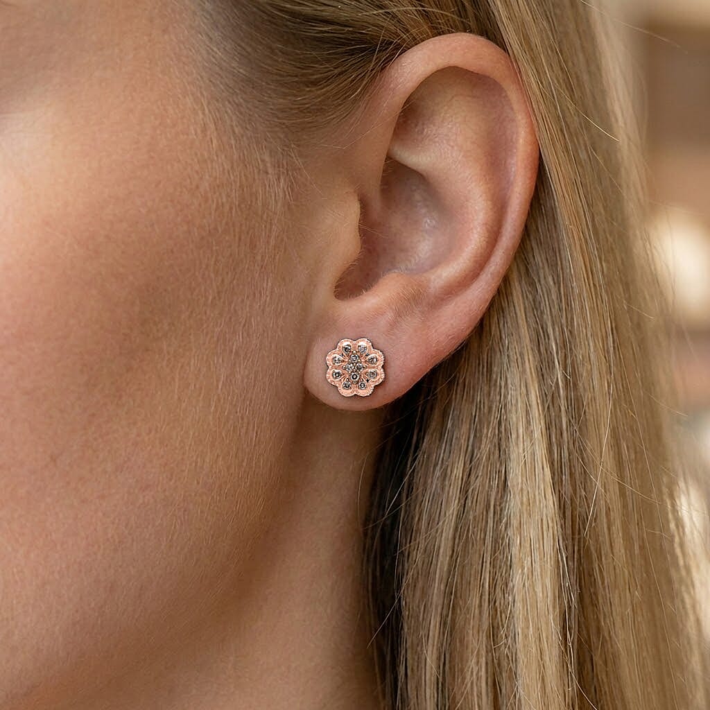 Natural Champagne Diamond Cluster Push Post Earring in 18K Vermeil Rose Gold Plated Sterling Silver 0.21 Ct 8484940 2
