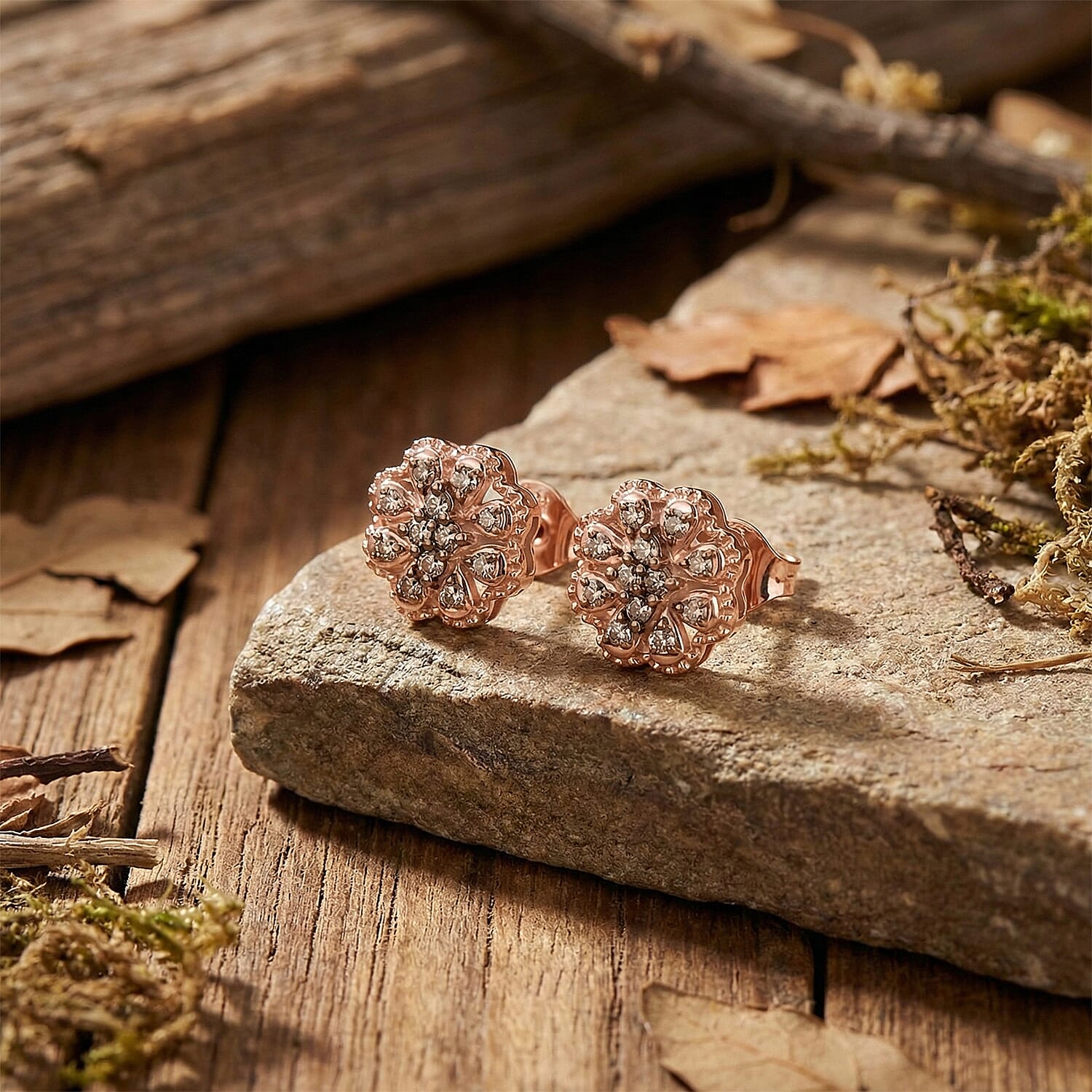 Natural Champagne Diamond Cluster Push Post Earring in 18K Vermeil Rose Gold Plated Sterling Silver 0.21 Ct 8484940 3