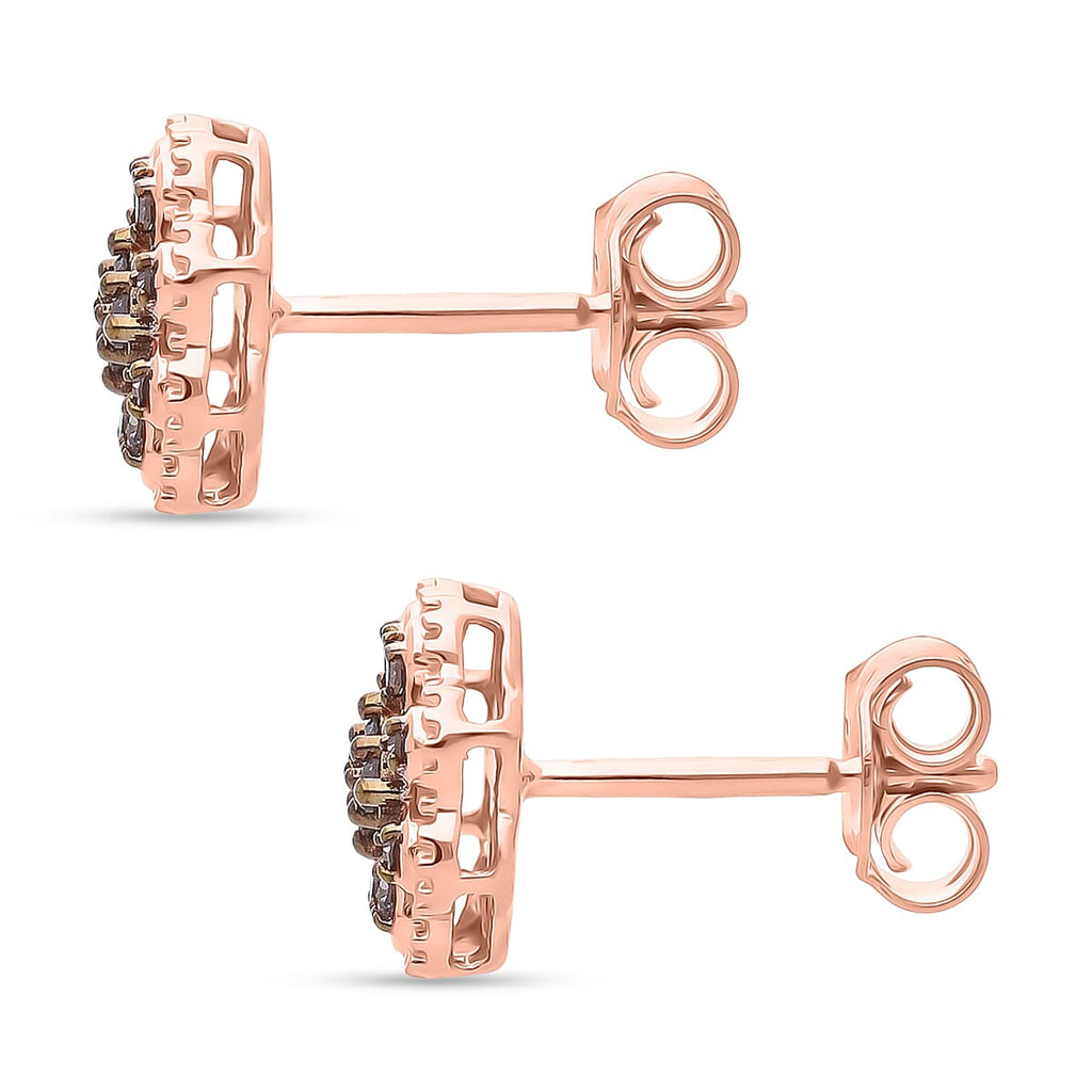 Natural Champagne Diamond Cluster Push Post Earring in 18K Vermeil Rose Gold Plated Sterling Silver 0.21 Ct