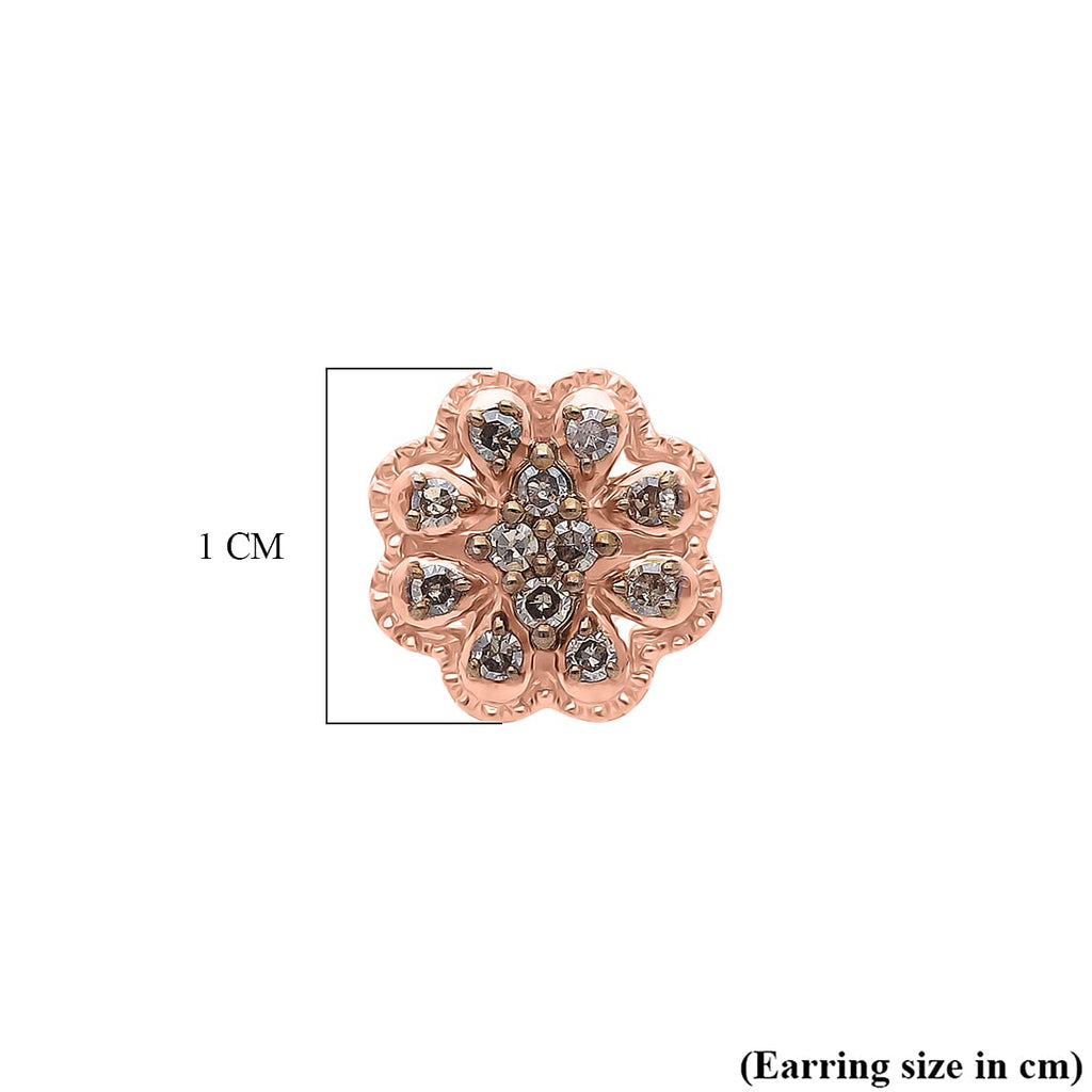 Natural Champagne Diamond Cluster Push Post Earring in 18K Vermeil Rose Gold Plated Sterling Silver 0.21 Ct