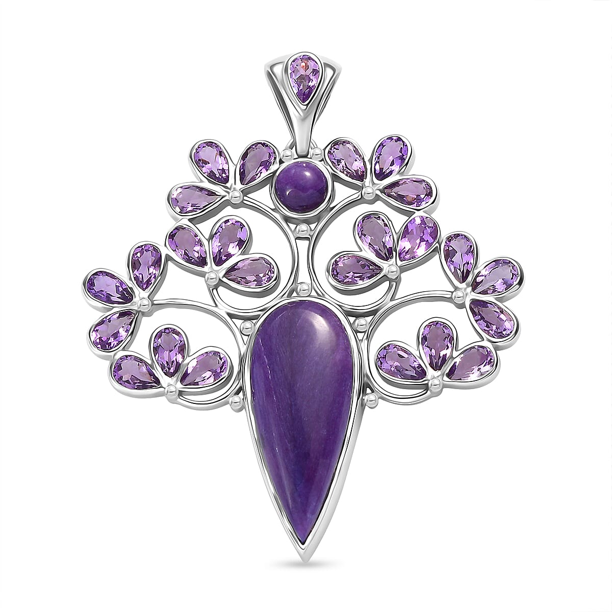 Sajen Silver - Chaorite &amp; African Amethyst Leafy Vine Pendant in Rhodium Overlay Sterling Silver 15.63 Ct. 8364081 0