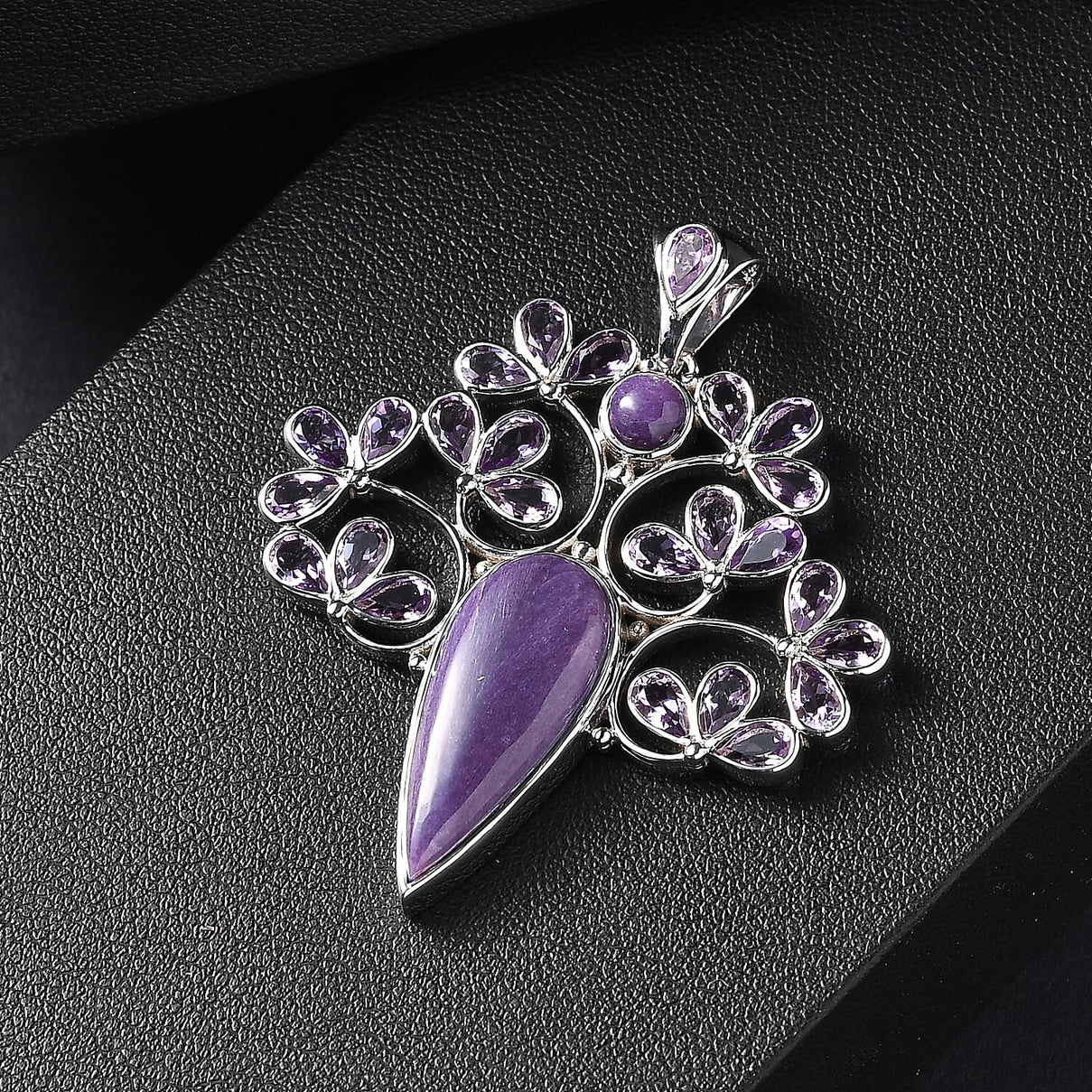 Sajen Silver - Chaorite &amp; African Amethyst Leafy Vine Pendant in Rhodium Overlay Sterling Silver 15.63 Ct. 8364081 1