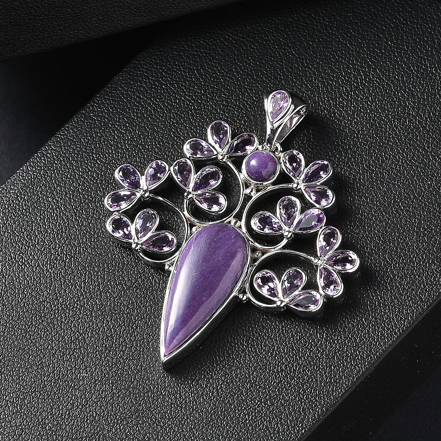 Sajen Silver - Chaorite &amp; African Amethyst Leafy Vine Pendant in Rhodium Overlay Sterling Silver 15.63 Ct. 8364081 1