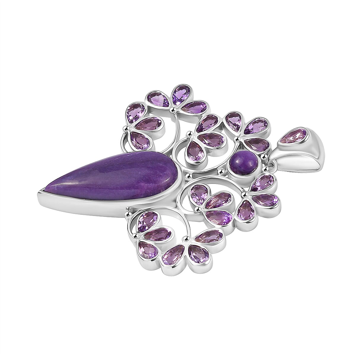 Sajen Silver - Chaorite &amp; African Amethyst Leafy Vine Pendant in Rhodium Overlay Sterling Silver 15.63 Ct. 8364081 3