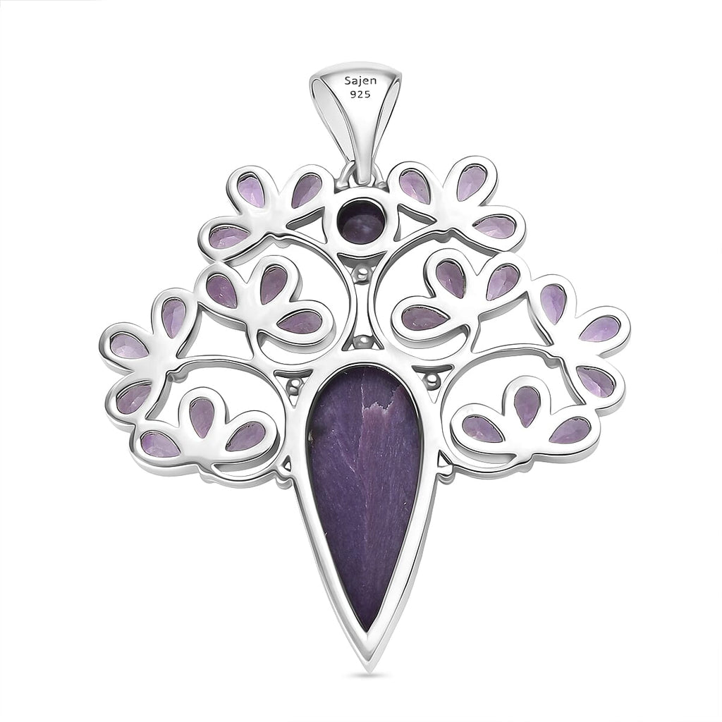 Sajen Silver - Chaorite & African Amethyst Pendant in Rhodium Overlay Sterling Silver 15.63 Ct.