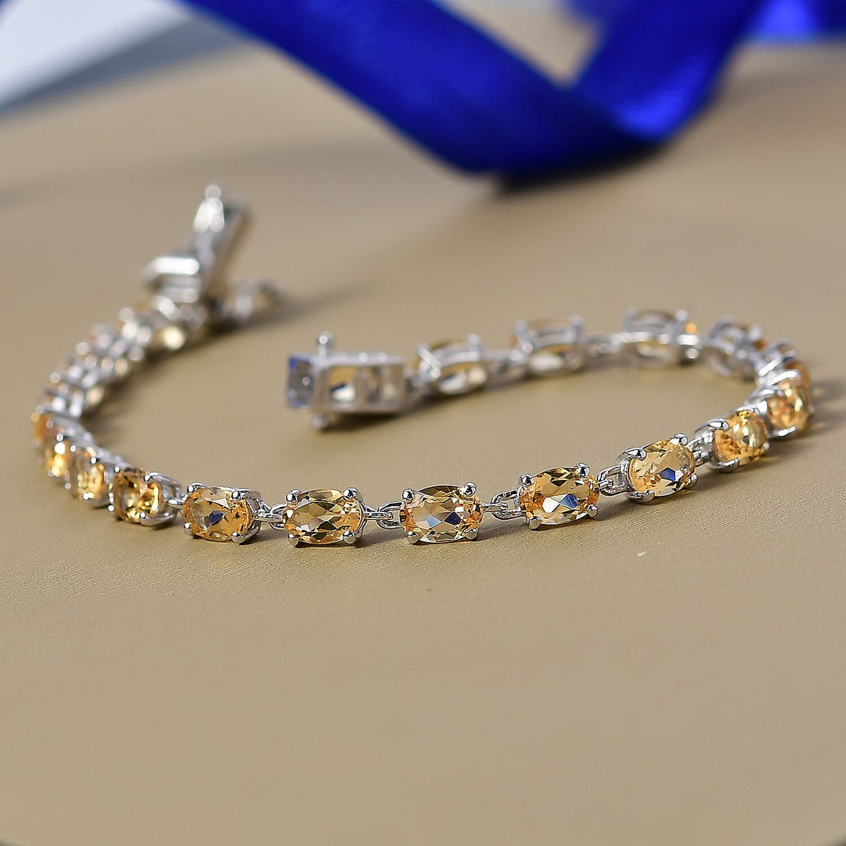 D'Joy Citrine Cluster Bracelet (Size 7) with GB Lock Box in Platinum Overlay Sterling Silver 8.98 Ct, Silver Wt. 5.39 Gms. 8277354 2
