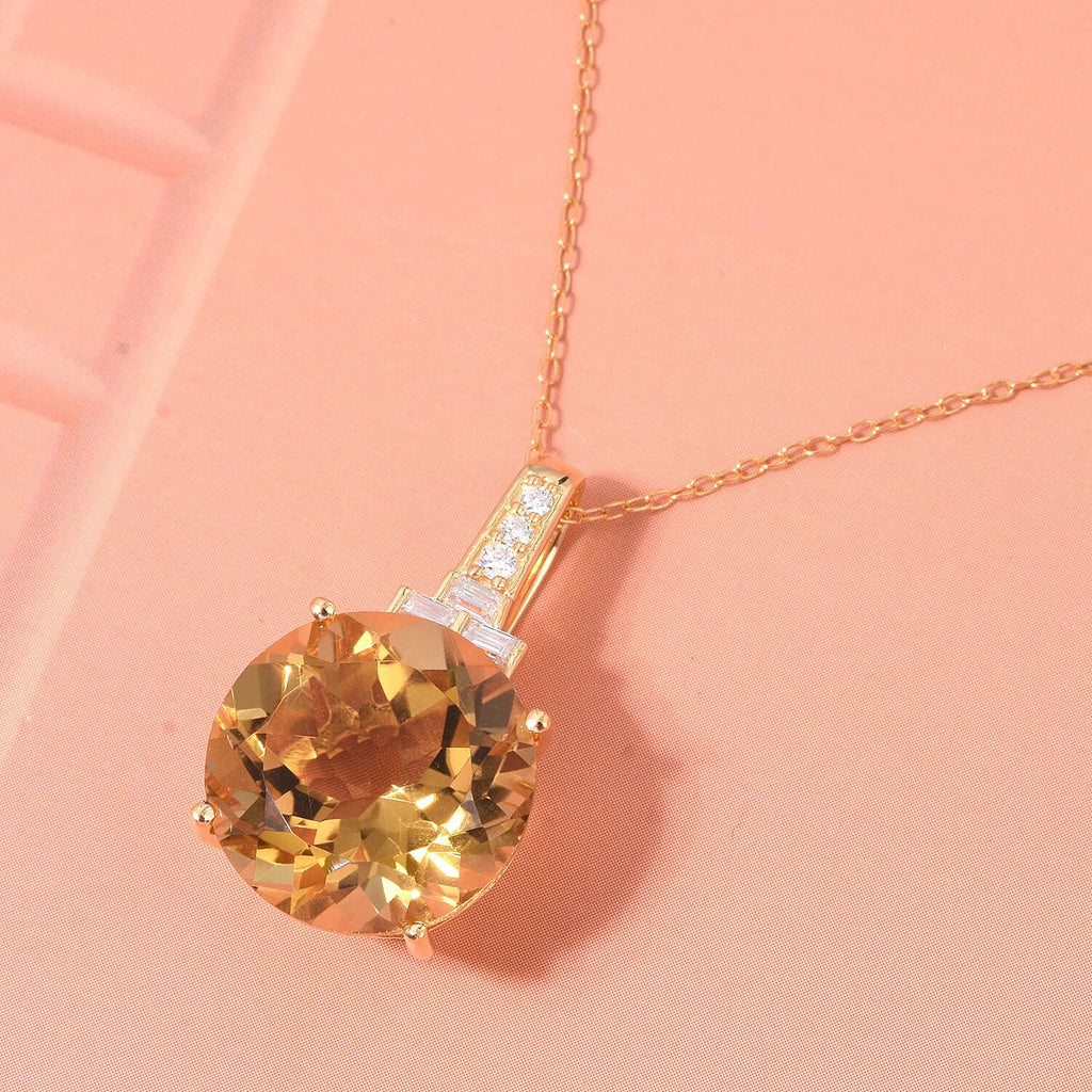 D'Joy Citrine & Moissanite Pendant with Chain (Size 20) with Lobster Clasp in 18K Vermeil Yellow Gold Plated & Rhodium Overlay Sterling Silver 10.22 Ct.