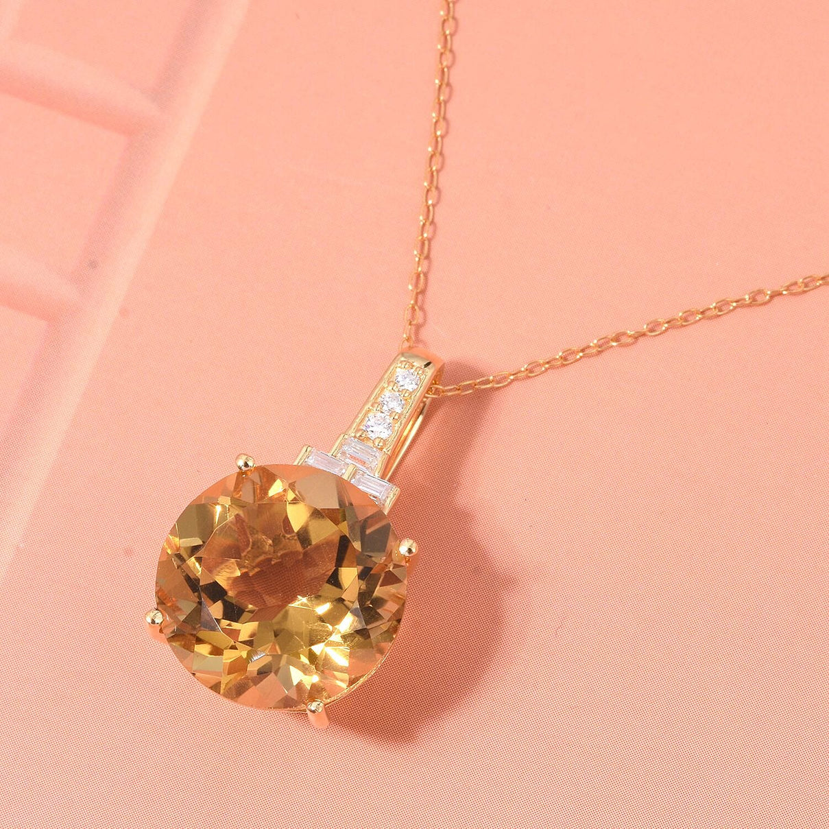 D'Joy 10 Ct. Citrine, Moissanite Pendant with Chain (Size 20) with Lobster Clasp in 18K Vermeil Yellow Gold Plated &amp; Rhodium Overlay Sterling Silver 4428963 9