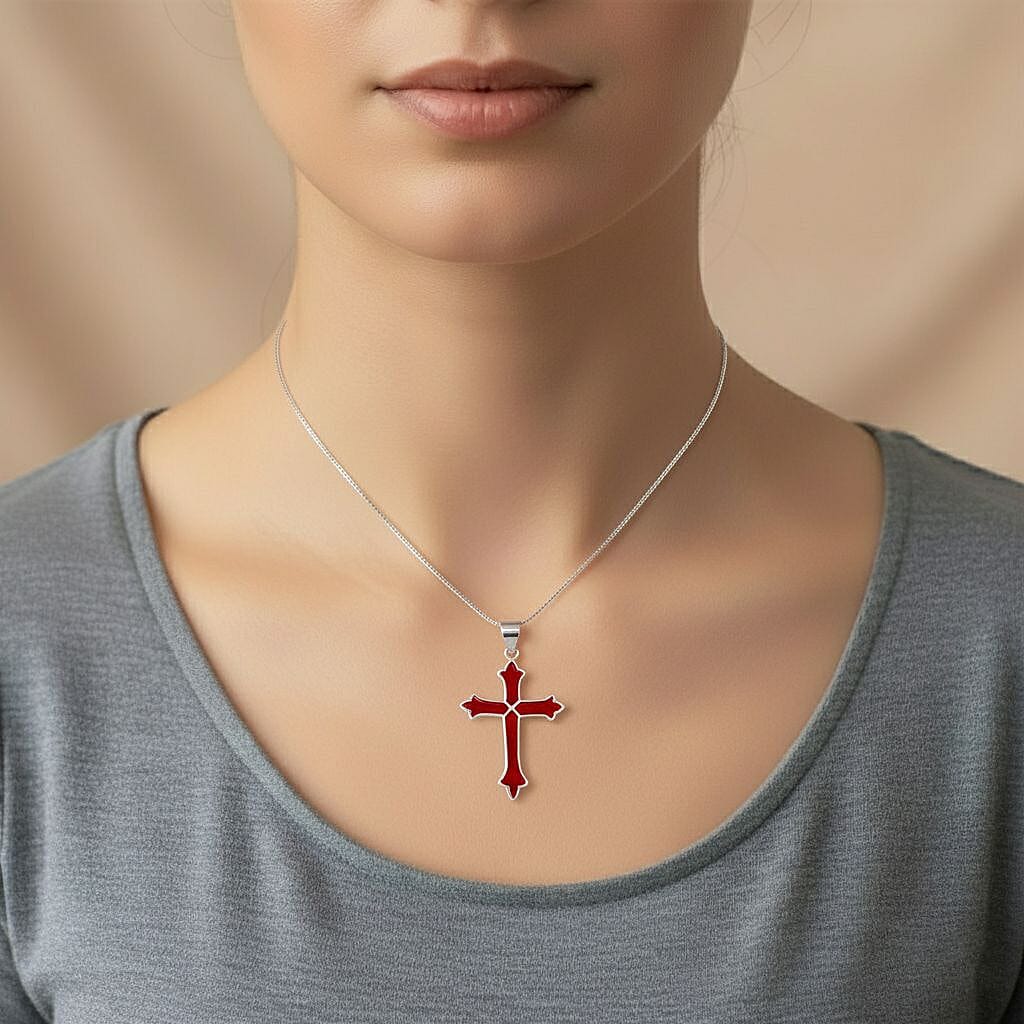 D'Joy Coral Cross Pendant Sterling Silver 8285693 2